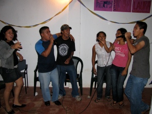 friends (all are my advanced english students) singing karaoke 